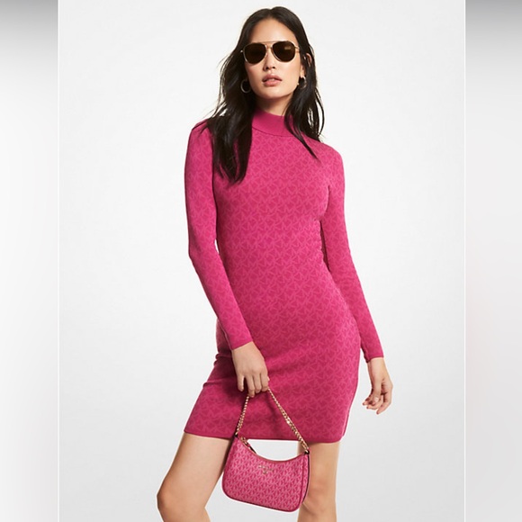 Logo Jacquard Mock Neck Dress - Picture 2 of 5